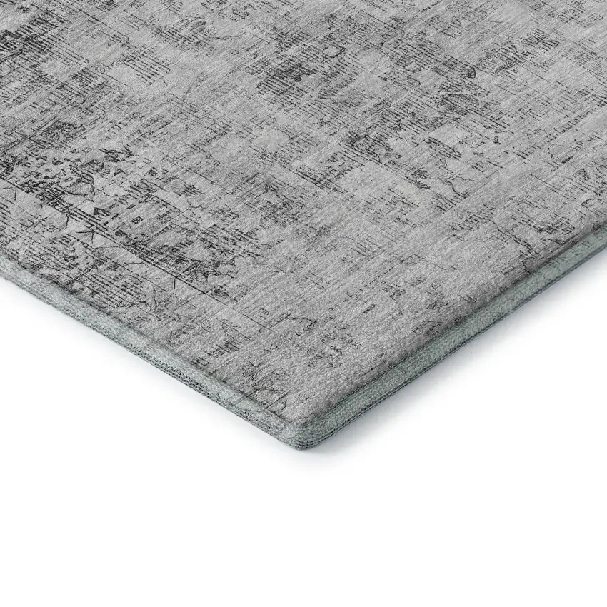 8' Charcoal And Silver Oriental Washable Area Rug With UV Protection Photo 7