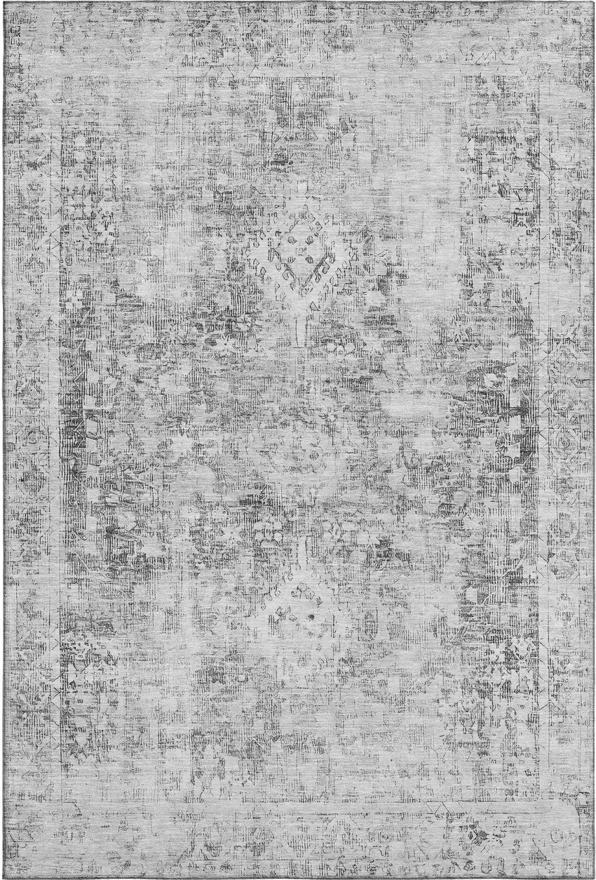 8' Charcoal And Silver Oriental Washable Area Rug With UV Protection Photo 1