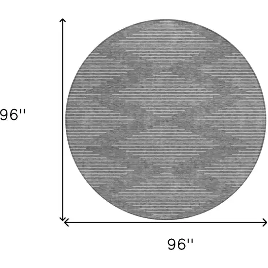 8' Charcoal And Silver Round Geometric Washable Indoor Outdoor Area Rug Photo 3