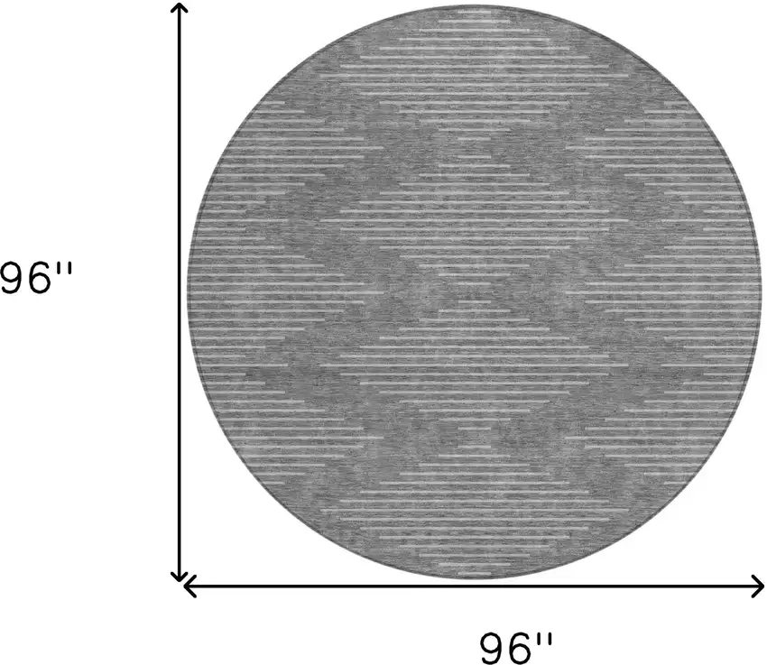 8' Charcoal And Silver Round Geometric Washable Indoor Outdoor Area Rug Photo 3