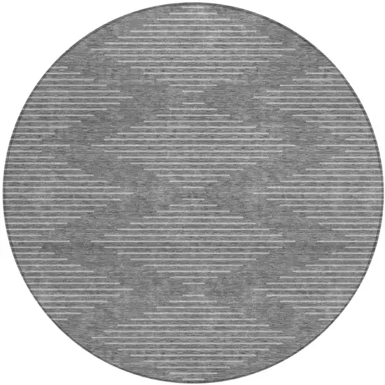 8' Charcoal And Silver Round Geometric Washable Indoor Outdoor Area Rug Photo 2