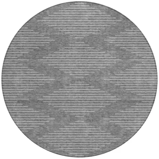 8' Charcoal And Silver Round Geometric Washable Indoor Outdoor Area Rug Photo 4