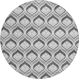 Photo of 8' Charcoal And Silver Round Geometric Washable Indoor Outdoor Area Rug