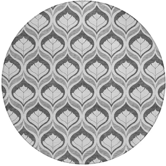 8' Charcoal And Silver Round Geometric Washable Indoor Outdoor Area Rug Photo 3