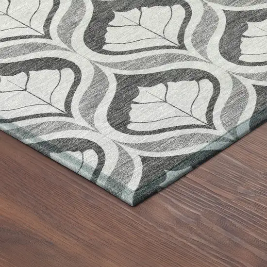 8' Charcoal And Silver Round Geometric Washable Indoor Outdoor Area Rug Photo 8