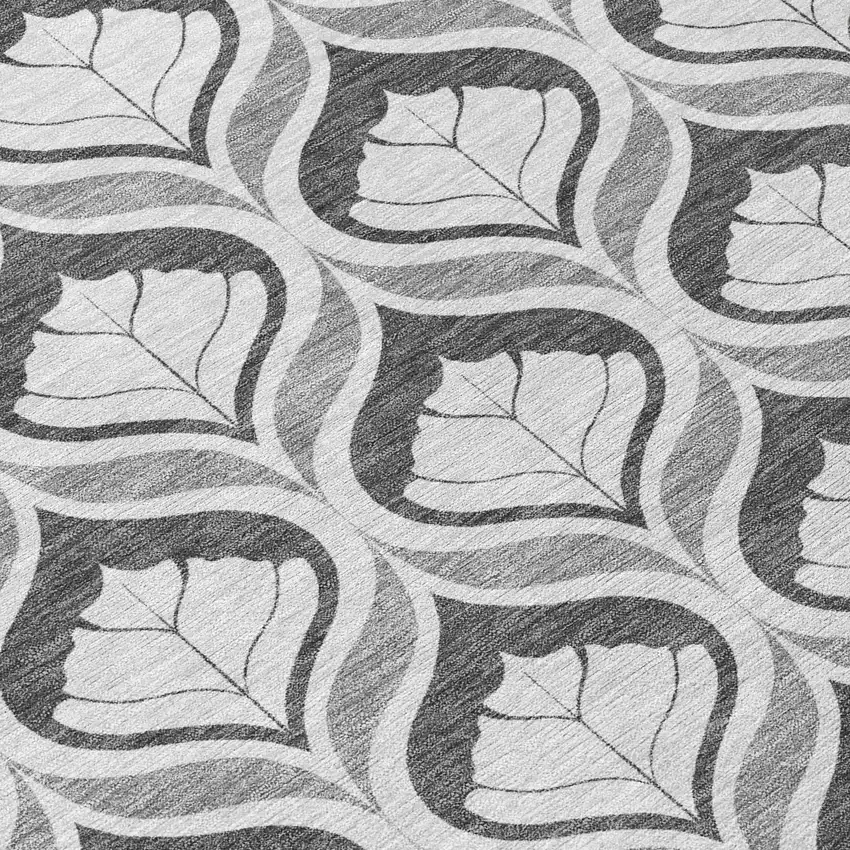 8' Charcoal And Silver Round Geometric Washable Indoor Outdoor Area Rug Photo 9