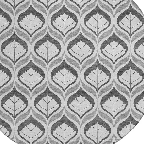 8' Charcoal And Silver Round Geometric Washable Indoor Outdoor Area Rug Photo 2