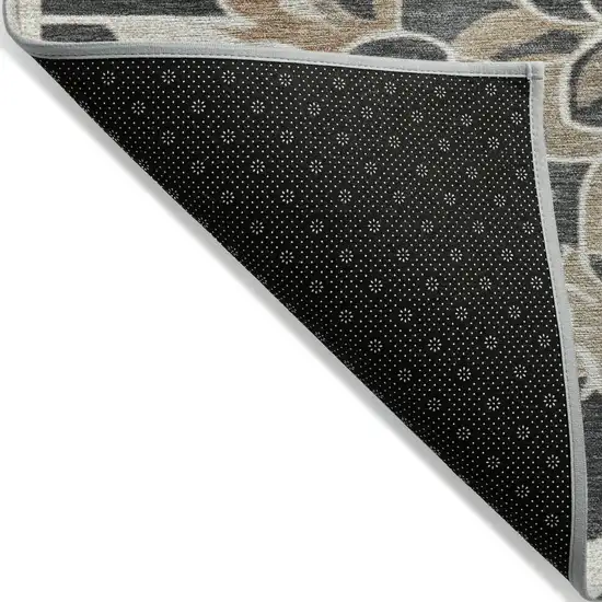 8' Charcoal And Taupe Round Damask Washable Indoor Outdoor Area Rug Photo 9