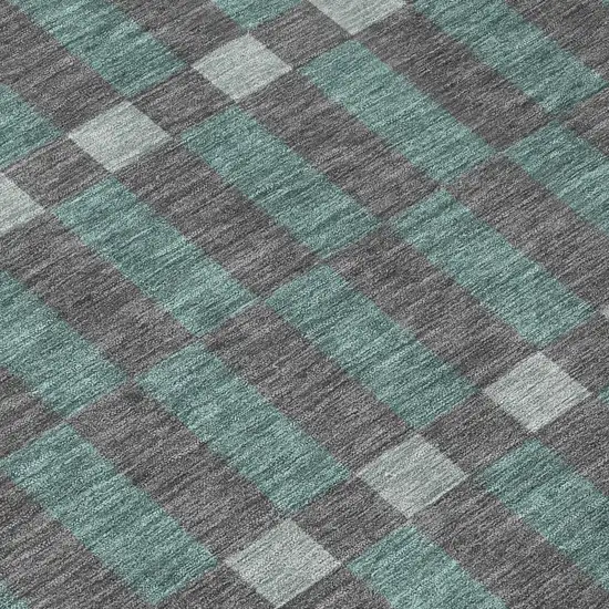 8' Charcoal And Teal Blue Round Geometric Washable Indoor Outdoor Area Rug Photo 6