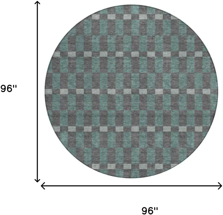 8' Charcoal And Teal Blue Round Geometric Washable Indoor Outdoor Area Rug Photo 7