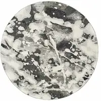 Photo of 8' Charcoal And White Round Abstract Power Loom Stain Resistant Area Rug