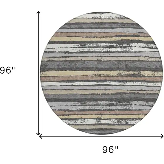 8' Charcoal Beige And Brown Round Striped Washable Indoor Outdoor Area Rug Photo 3