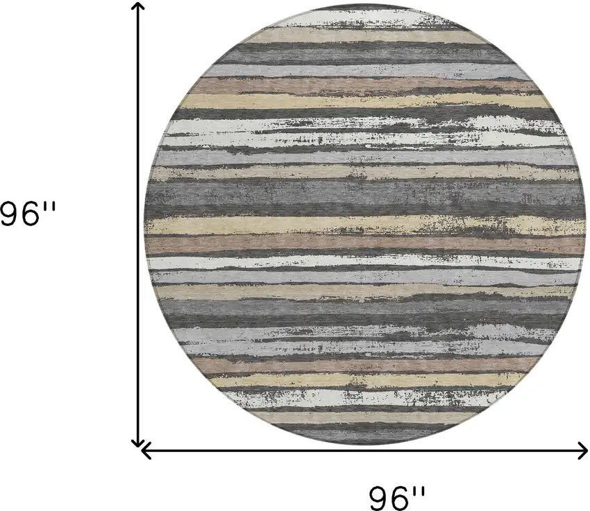 8' Charcoal Beige And Brown Round Striped Washable Indoor Outdoor Area Rug Photo 3