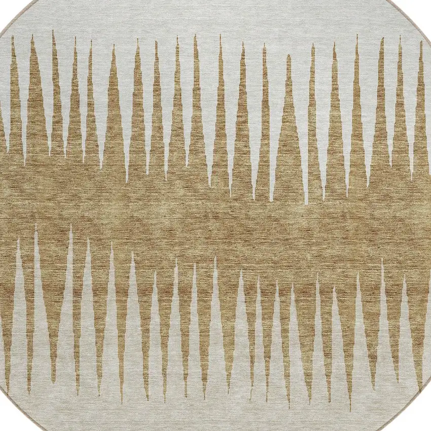 8' Charcoal Beige And Brown Round Striped Washable Indoor Outdoor Area Rug Photo 5