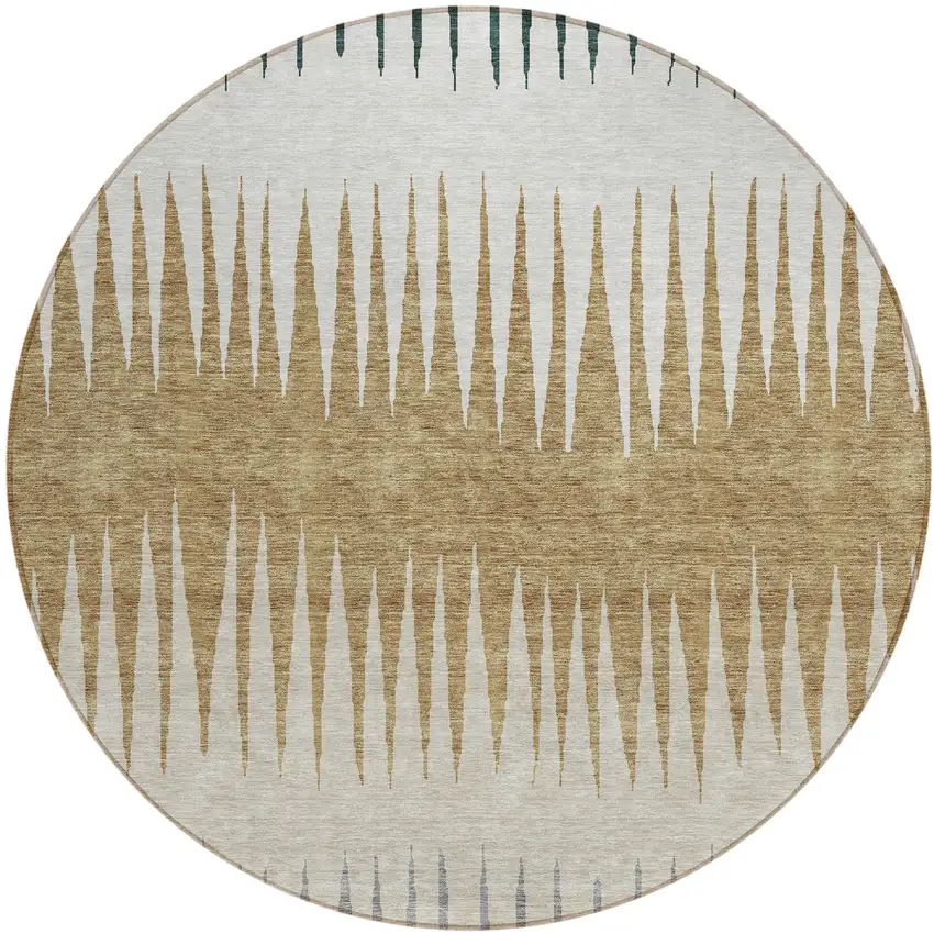 8' Charcoal Beige And Brown Round Striped Washable Indoor Outdoor Area Rug Photo 2