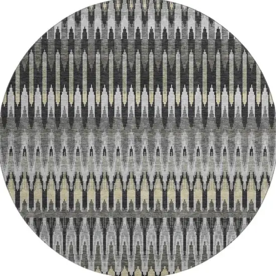 8' Charcoal Beige And Gray Southwestern Washable Round Rug With UV Protection Photo 3