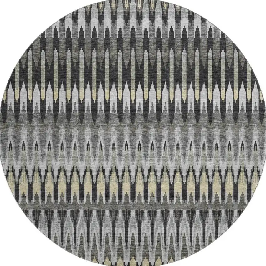 8' Charcoal Beige And Gray Southwestern Washable Round Rug With UV Protection Photo 3