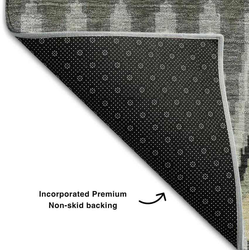 8' Charcoal Beige And Gray Southwestern Washable Round Rug With UV Protection Photo 6