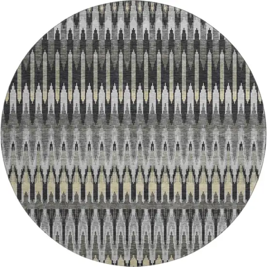8' Charcoal Beige And Gray Southwestern Washable Round Rug With UV Protection Photo 1
