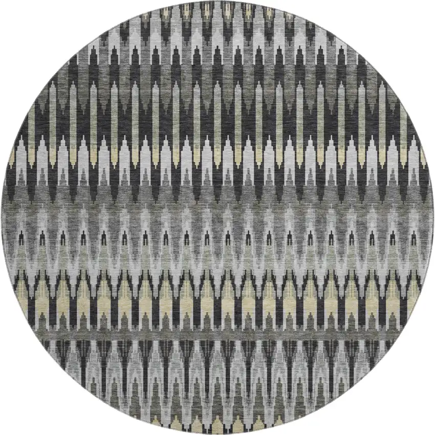 8' Charcoal Beige And Gray Southwestern Washable Round Rug With UV Protection Photo 1