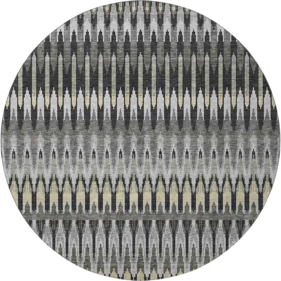 8' Charcoal Beige And Gray Southwestern Washable Round Rug With UV Protection Photo 4