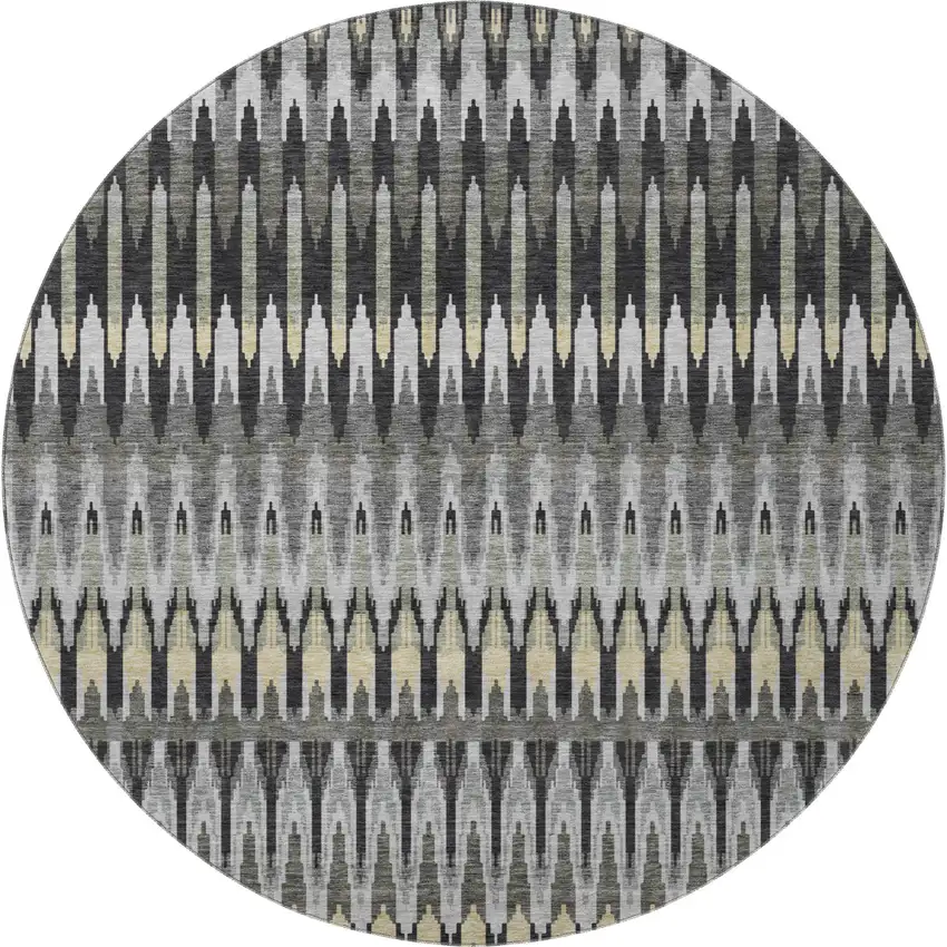 8' Charcoal Beige And Gray Southwestern Washable Round Rug With UV Protection Photo 4