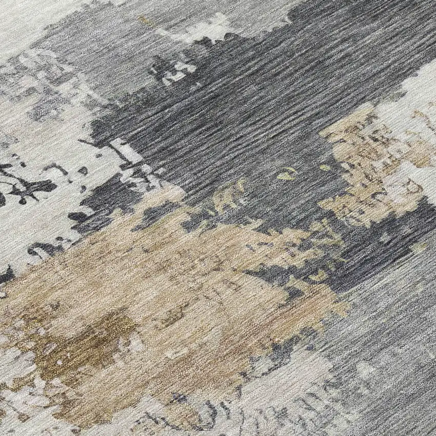 8' Charcoal Beige And Ivory Round Abstract Washable Indoor Outdoor Area Rug Photo 9