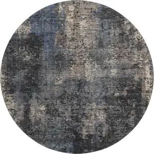 Photo of 8' Charcoal Blue And Beige Abstract Washable Round Rug With UV Protection