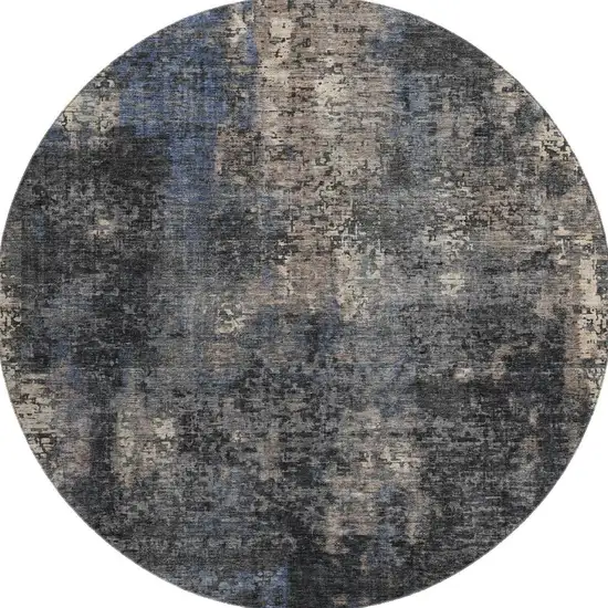 8' Charcoal Blue And Beige Abstract Washable Round Rug With UV Protection Photo 4