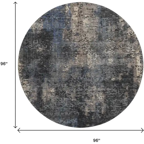 8' Charcoal Blue And Beige Abstract Washable Round Rug With UV Protection Photo 3