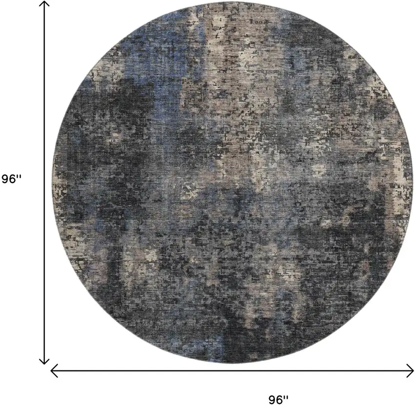 8' Charcoal Blue And Beige Abstract Washable Round Rug With UV Protection Photo 3