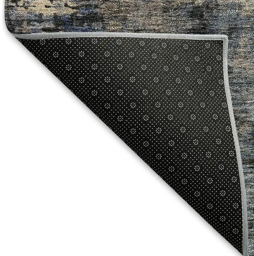 8' Charcoal Blue And Beige Abstract Washable Round Rug With UV Protection Photo 6