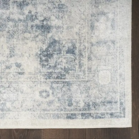 6' Charcoal Blue And Ivory Oriental Distressed Runner Rug Photo 8