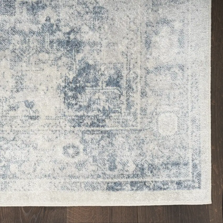 6' Charcoal Blue And Ivory Oriental Distressed Runner Rug Photo 8