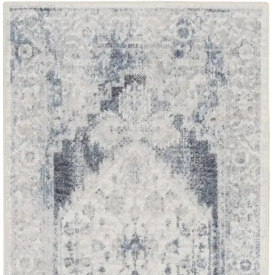 6' Charcoal Blue And Ivory Oriental Distressed Runner Rug Photo 4