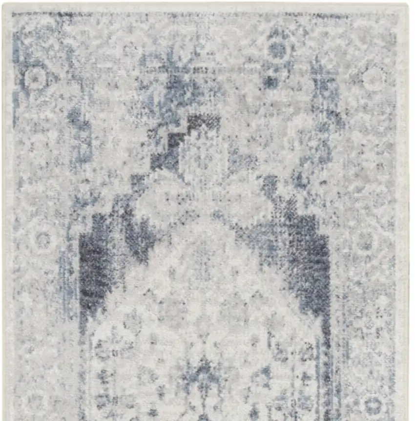 6' Charcoal Blue And Ivory Oriental Distressed Runner Rug Photo 4