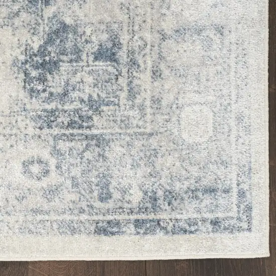 6' Charcoal Blue And Ivory Oriental Distressed Runner Rug Photo 9