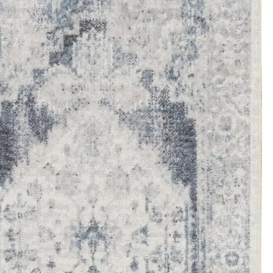 6' Charcoal Blue And Ivory Oriental Distressed Runner Rug Photo 3