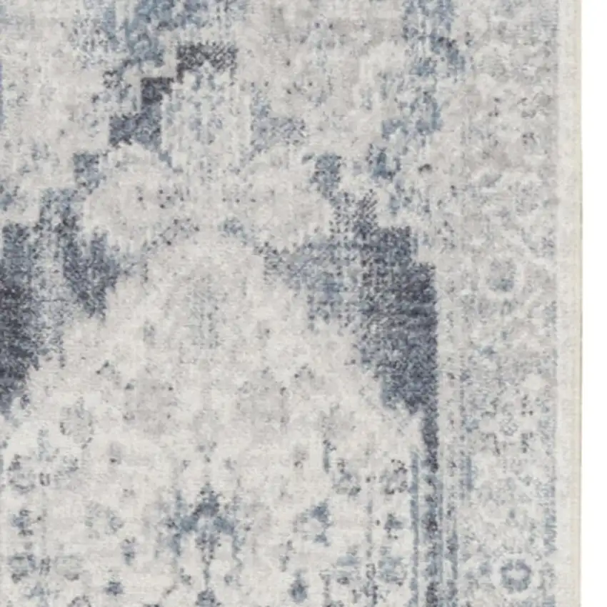 6' Charcoal Blue And Ivory Oriental Distressed Runner Rug Photo 3