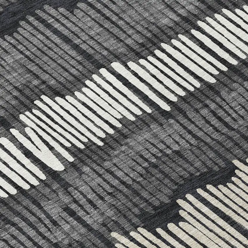 8' Charcoal Blue And Ivory Round Striped Washable Indoor Outdoor Area Rug Photo 8