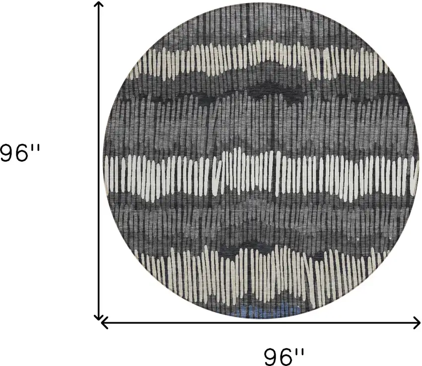 8' Charcoal Blue And Ivory Round Striped Washable Indoor Outdoor Area Rug Photo 3