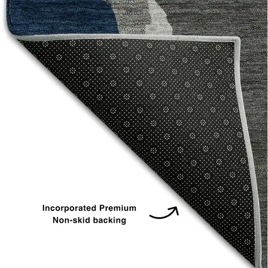 8' Charcoal Blue And Orange Abstract Washable Round Rug With UV Protection Photo 5