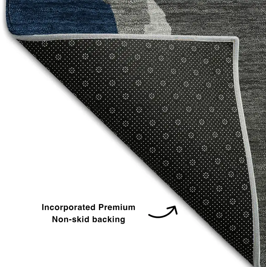 8' Charcoal Blue And Orange Abstract Washable Round Rug With UV Protection Photo 5