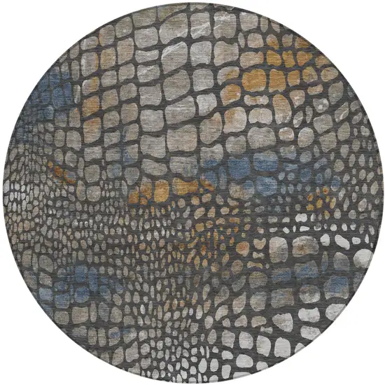 8' Charcoal Brown And Copper Round Abstract Washable Indoor Outdoor Area Rug Photo 2