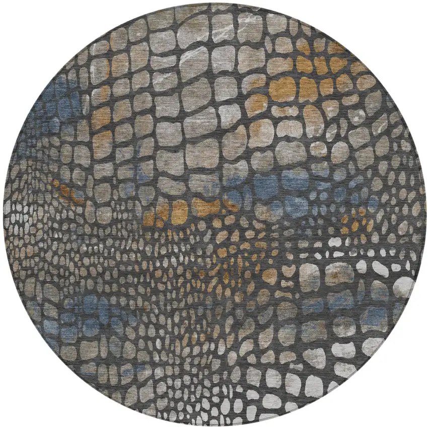 8' Charcoal Brown And Copper Round Abstract Washable Indoor Outdoor Area Rug Photo 2