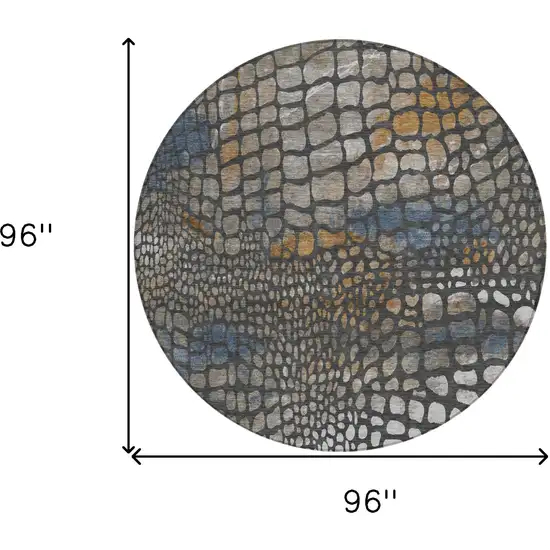8' Charcoal Brown And Copper Round Abstract Washable Indoor Outdoor Area Rug Photo 3