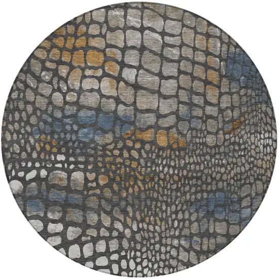 8' Charcoal Brown And Copper Round Abstract Washable Indoor Outdoor Area Rug Photo 7