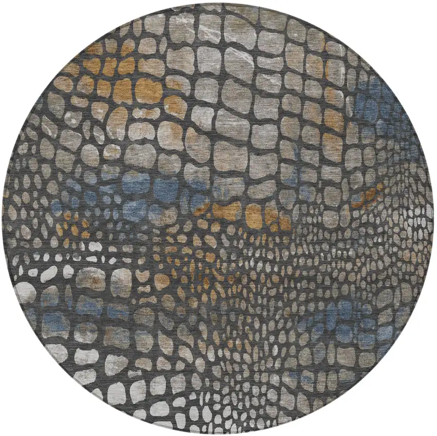 8' Charcoal Brown And Copper Round Abstract Washable Indoor Outdoor Area Rug Photo 7