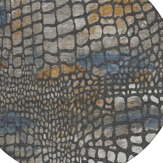 8' Charcoal Brown And Copper Round Abstract Washable Indoor Outdoor Area Rug Photo 6