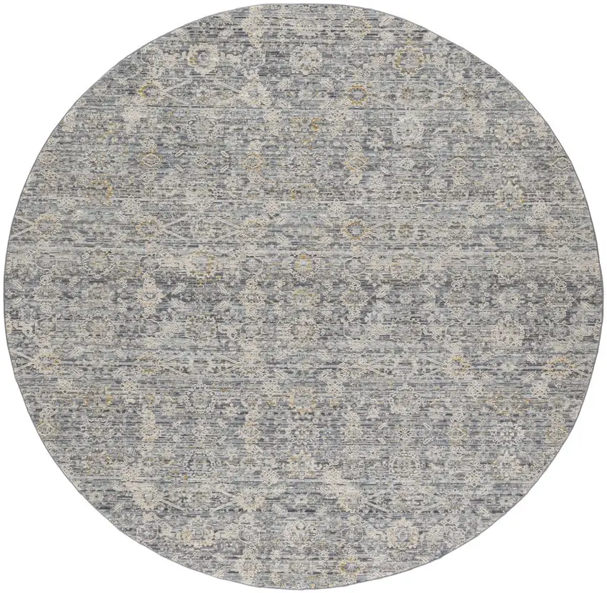 8' Charcoal Brown And Ivory Floral Distressed Round Rug With Fringe Photo 2
